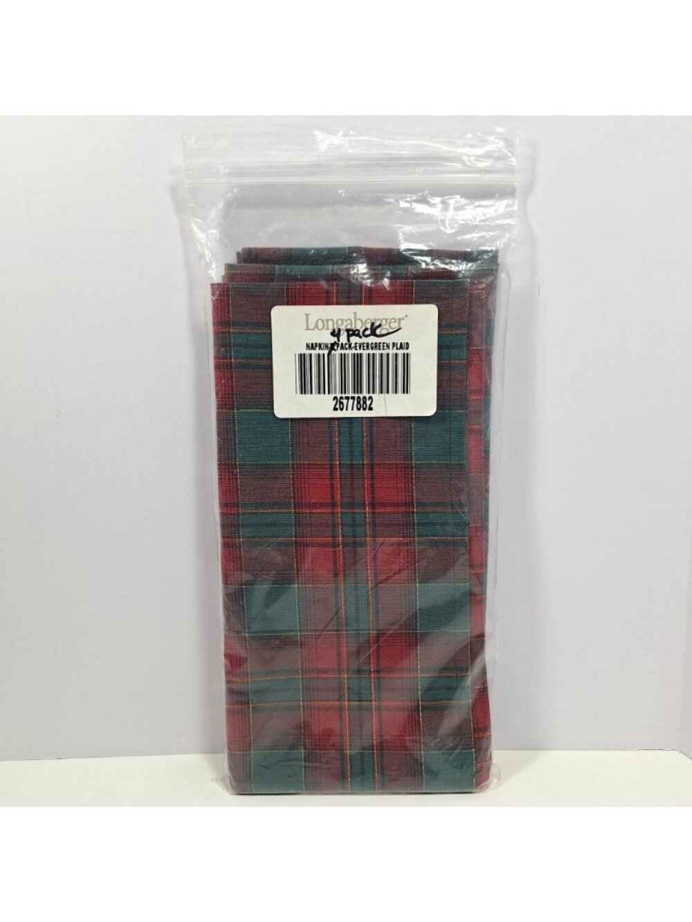 Longaberger Evergreen Plaid 4 Napkins 36" Square Tablecloth Set Open Package - Picture 4 of 16